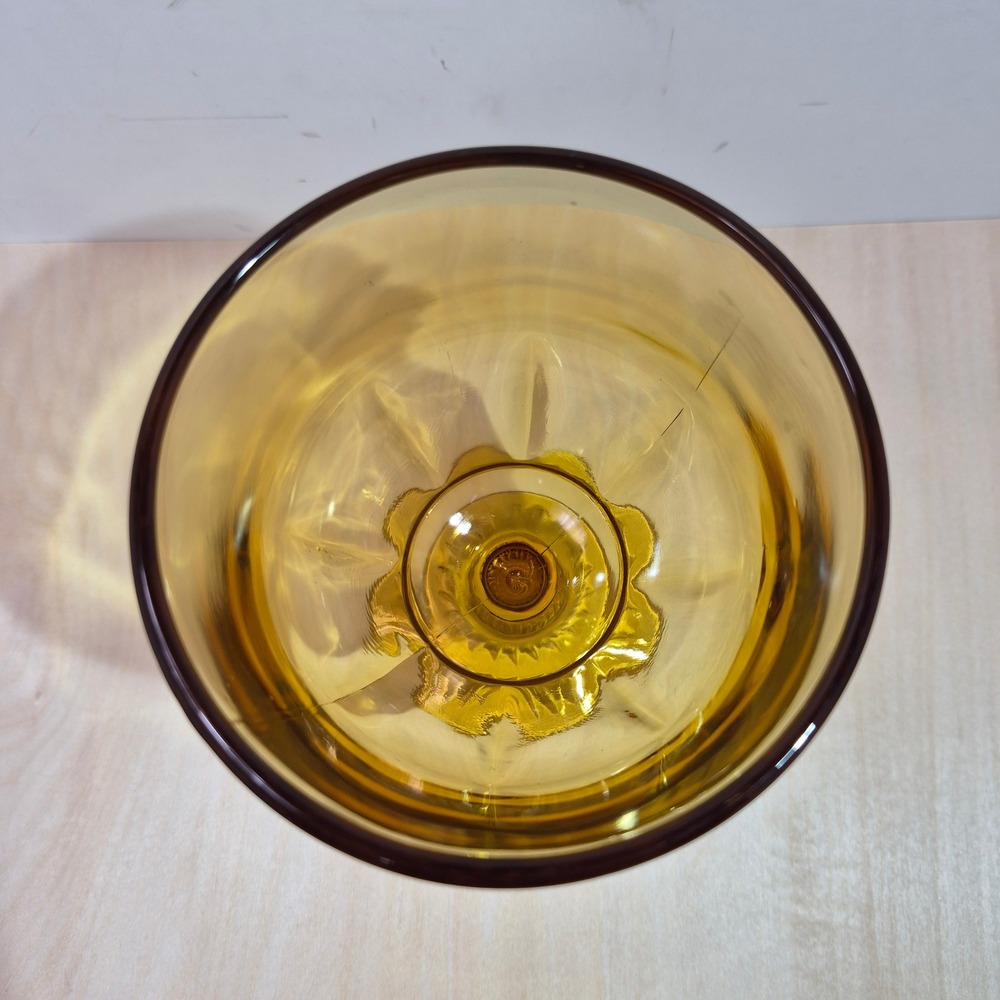 Amber Glass Goblet Wine Glass Footed Stemware Embossed Detail - Picture 2 of 5